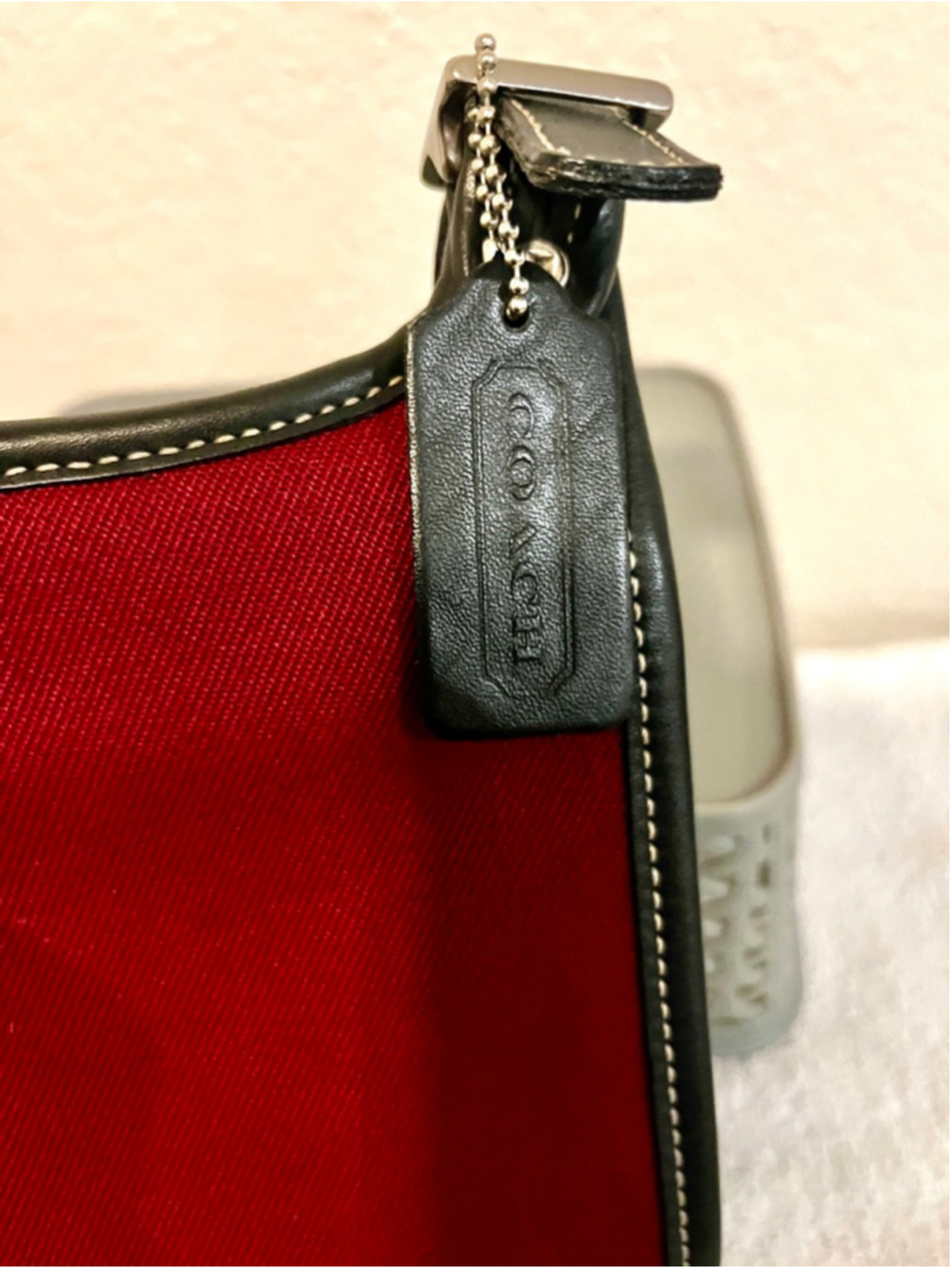Vintage Coach Hippie 8114 Slim Canvas & Leather Flap Crossbody Bag Burgundy Red - Picture 10 of 12